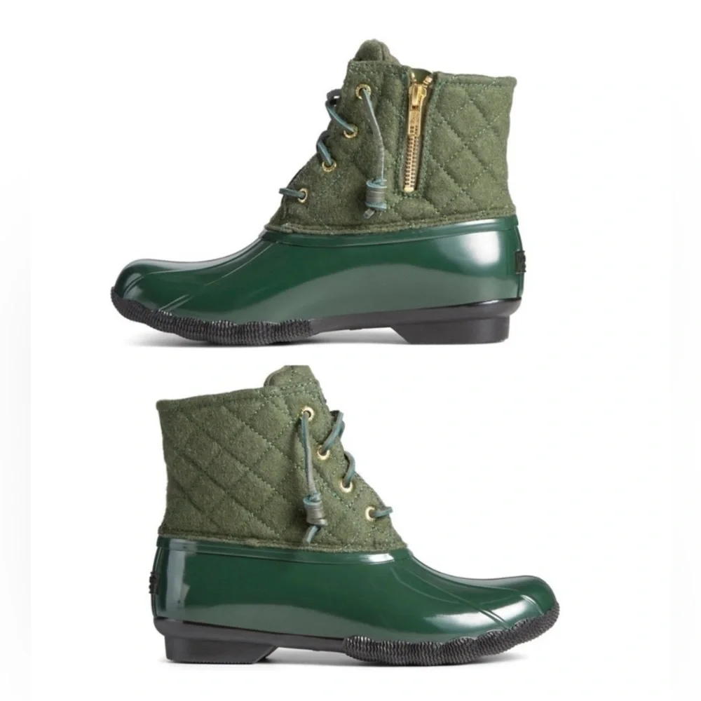 NWOB Sperry Saltwater Women’s Wool green quilted waterproof duck boots